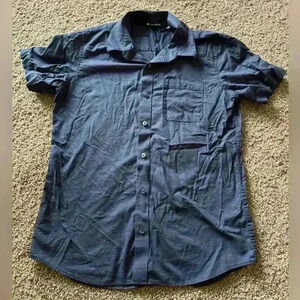 Travis Mathew Casual Button Front Short Sleeve Cotton Shirt Navy Size Medium‎